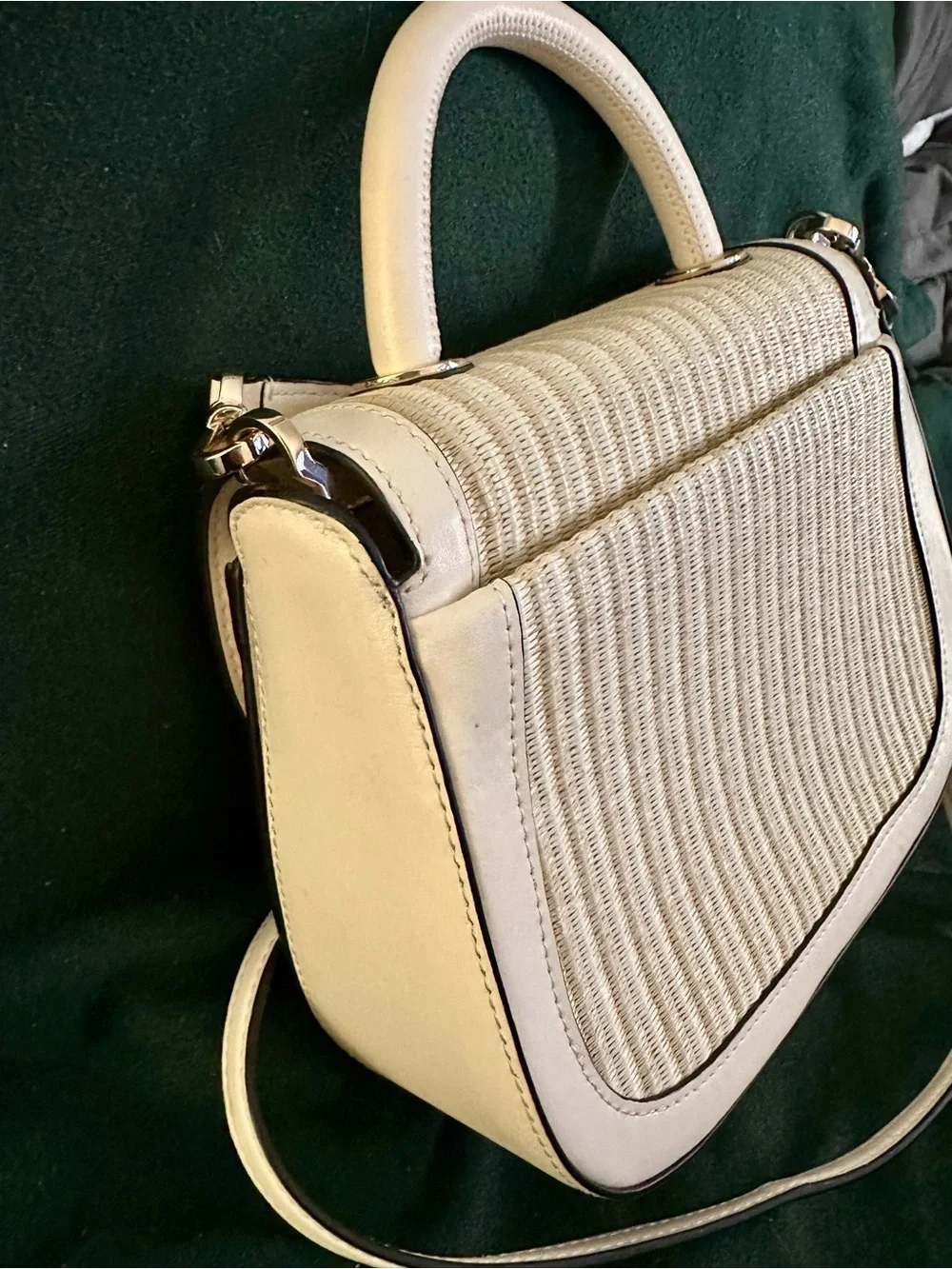 kate spade Cream Straw Top-Handle Satchel with Red Accent - Picture 6 of 10
